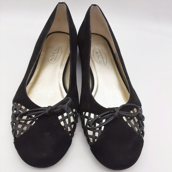 Talbots Black Leather Woven Detail Ballet Flats 7 - Picture 2 of 8